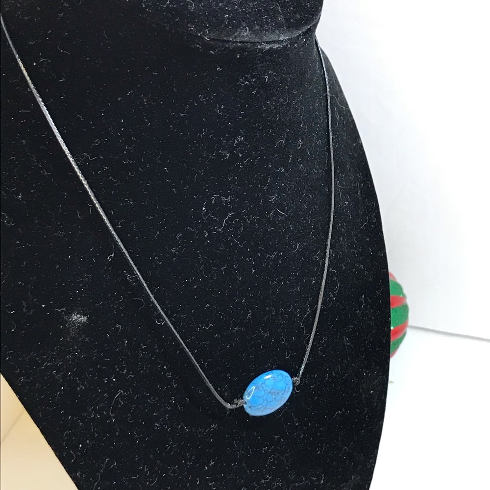 Turquoise howlite choker necklace single bead thin black choker boho handmade